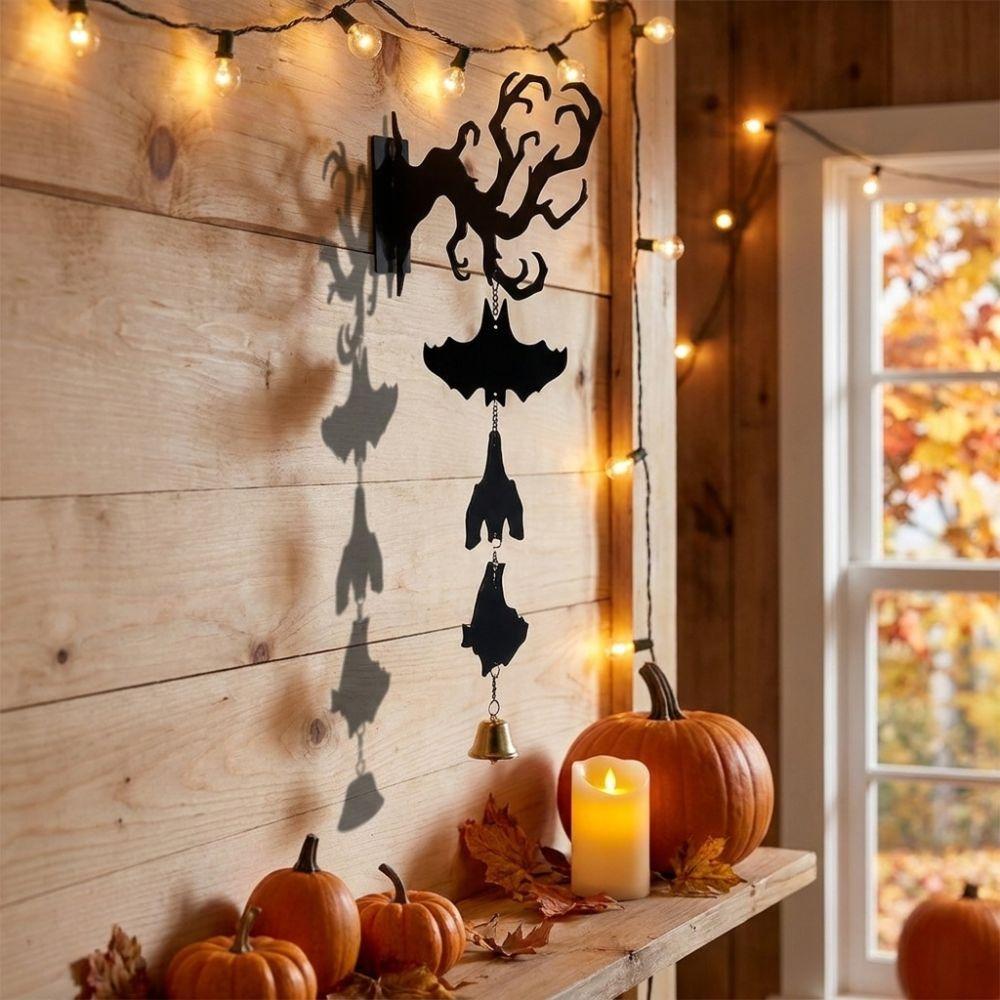 with Bell Inverted Branch Bat Wind Chime Spooky Hanging Door Bell Halloween Wind Chime Garden