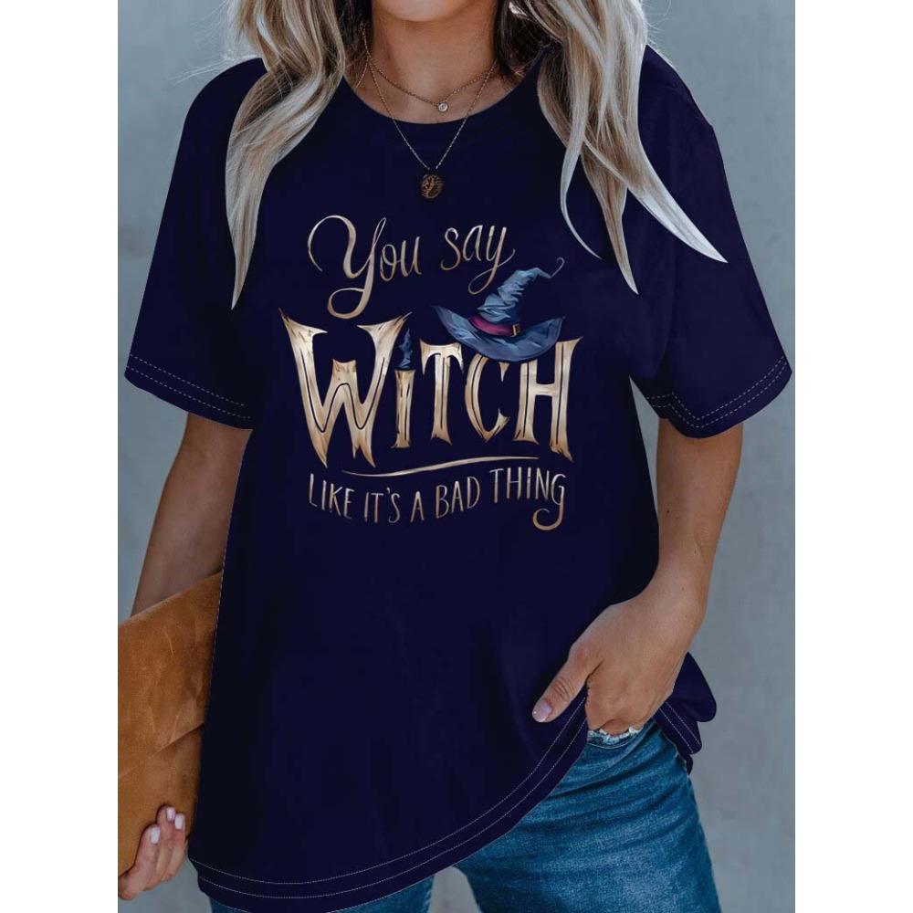 Plus Size Elegant Outfit Featuring Enchanting Witch Motif And Sassy Slogan XL