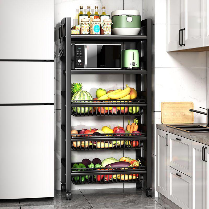 Multi-Layer Kitchen Rack: Extra Thick Microwave, Fruit & Veggie Storage with Wire Baskets & Rollers