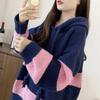 Sweater for Women Autumn Winter Thickened Hooded Pullover Warm Knitted Striped Stretchy Long Sleeve Oversize Jumper Sweater Tops