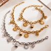 Qiong Yao 18k Gold-Plated Stainless Steel Zirconia Bell Bracelet Necklace Set