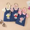 Set de Vară pentru Fetițe cu Buline Bodysuit & Rochiță Brodată cu Elefant din Denim Sintetic