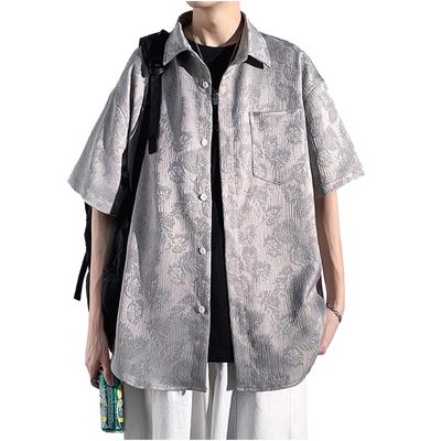 Print Short Loose Plus Korean Street Summer Soft To the Japanese Front Longer Slightly Slim Mode X-cross Men's All-Over Shirt, Sleeve, Stylish,