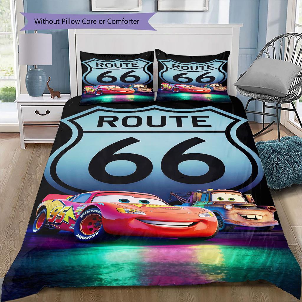Lightning McQueen Cars 3Pcs Bedding Set for Kids, Soft Microfiber Bed Set for Boys Bedroom, Cartoon Movie Home Decor