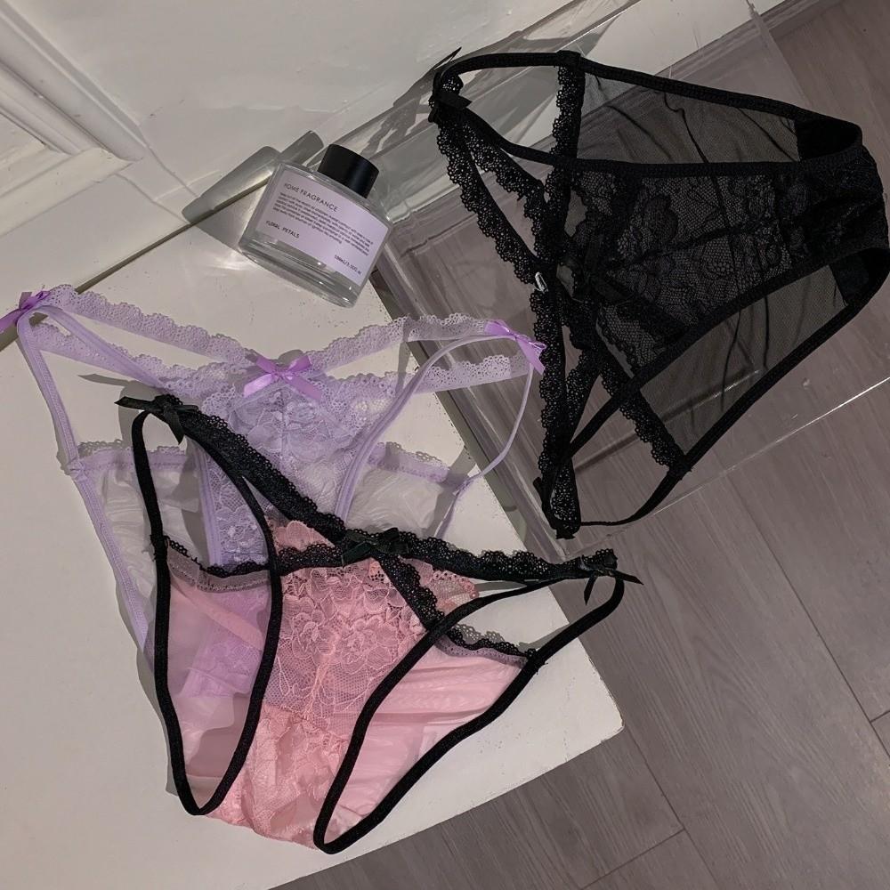 Seamless French Style Briefs Transparent Women Underwear Thin Strap Lace Flower Panties  Girl