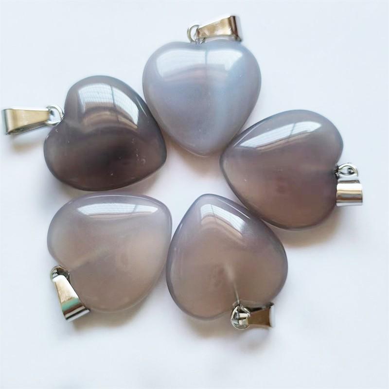 Heart-Shaped Natural Agate Pendant Necklace - 20mm Crystal Stone