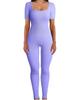 Women's Ribbed Square Neck Yoga Jumpsuit with Hip Lifting Slim Fit, Long/Short Sleeve