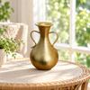 Vase Décoratif en Fer Doré Ampoulé Texturé avec Poignées Latérales Élégant pour