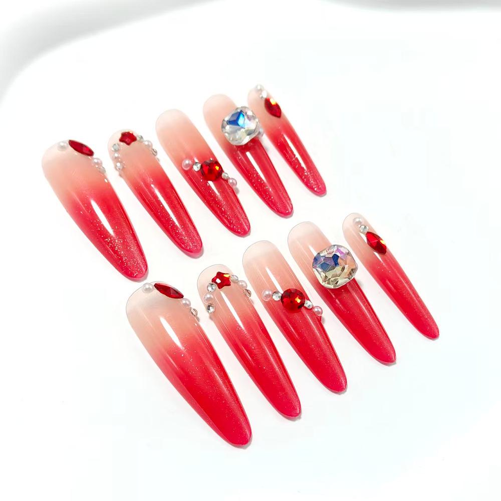 Elegant Cat Eye Red French Blush Nail Stickers - Pure Luxury for Young Ladies Medium