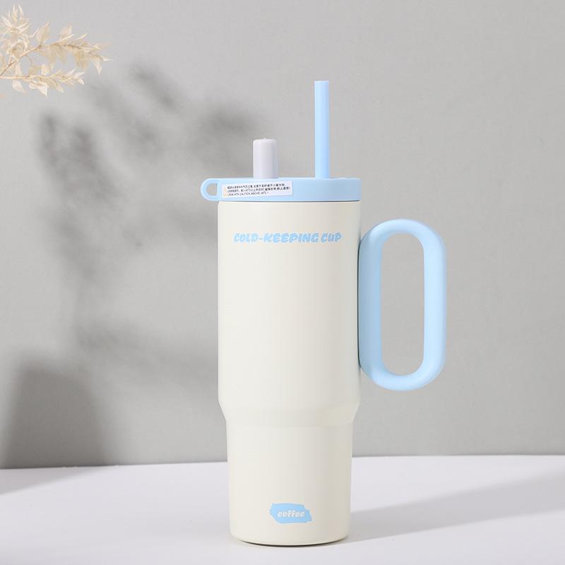 Jumbo Sunset Icebreaker Stainless Steel Thermos with Handle & Straw - Large Capacity, Portable Cold Storage for Outdoors