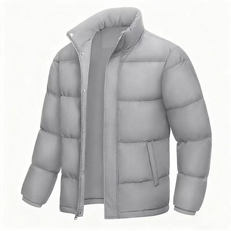 Mens Solid Thick Cotton Puffer Coat Winter Warm Casual Stand Collar Jacket