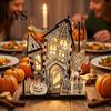 Immersive Lighted Holiday Figurine 3D Halloween Village Haunted House Figurine, Spooky Light Up Wooden Castle Ornament Festival Interior Furnishing