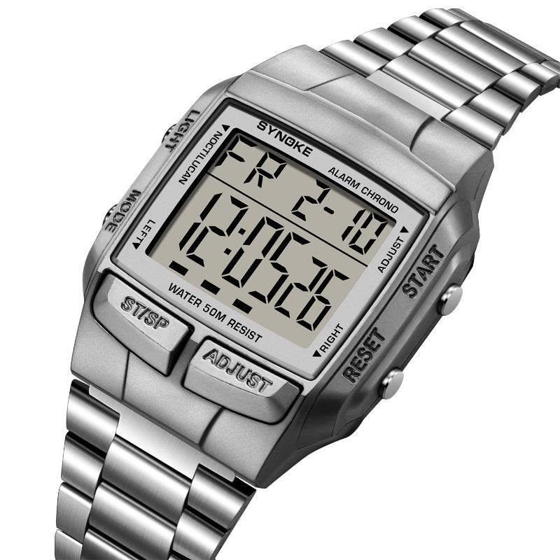 Top brandneue Box klassische Retro-Stahlband Sport-Elektronik-Uhr Studenten Herren Armbanduhr mit mehreren Funktionen