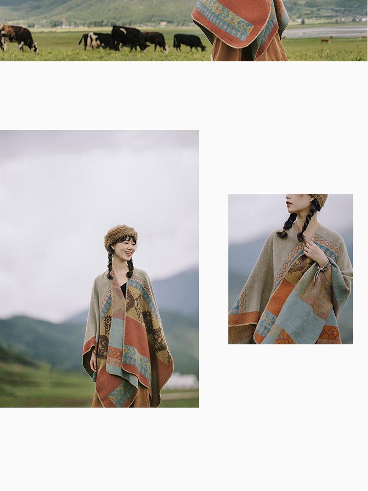Ethnic Style Imitation Cashmere Shawl: Versatile Travel-Friendly Warm Cloak, Scarf, Resort Cape Outerwear.