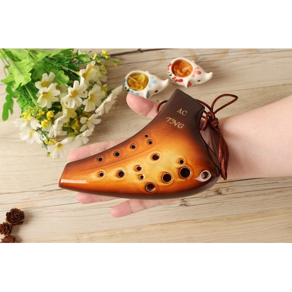 TNG Ocarina musikkinstrument [DoubleAltoOrange] Høy klasse C-tone AC flere rør (Fingerdiagram inkludert) Ocarina Wind Wind Glaze Finish Golden