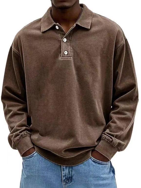 Autumn/Winter Men's Stylish Long-Sleeve Button-Down Polo Shirt with Collar