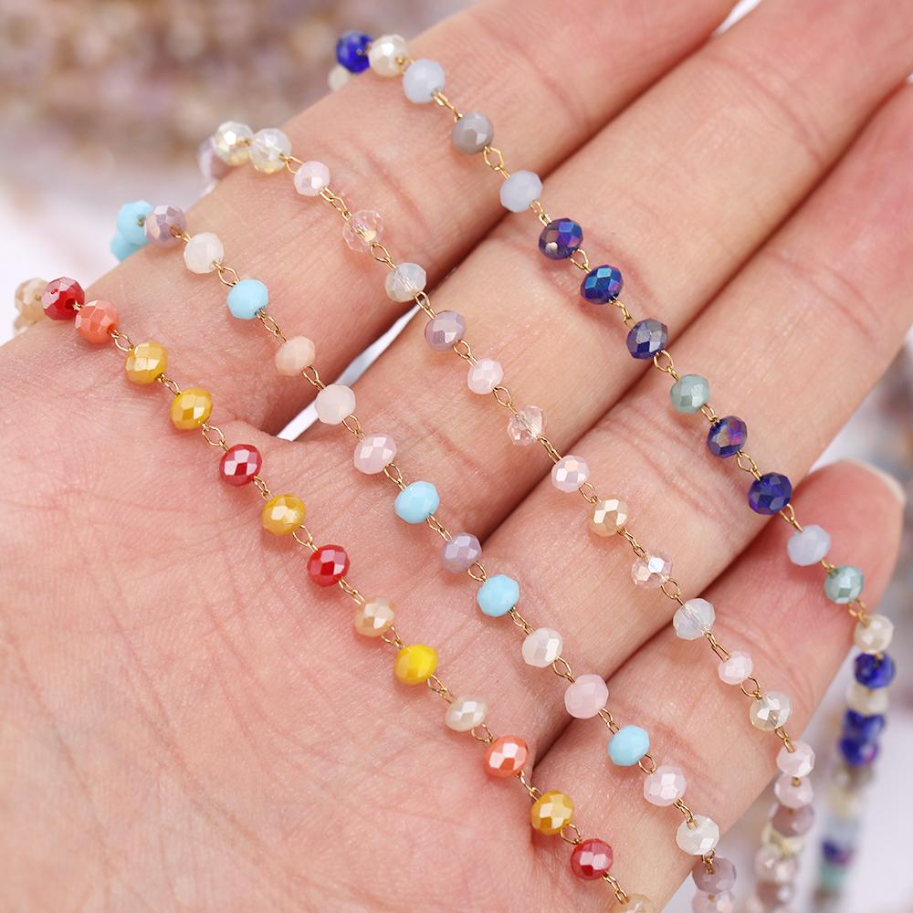 1 Meter Stainless Steel Colorful Glass Beads Chains DIY Jewelry Making Necklace Findings Bracelets Accessories Anklet Supplies