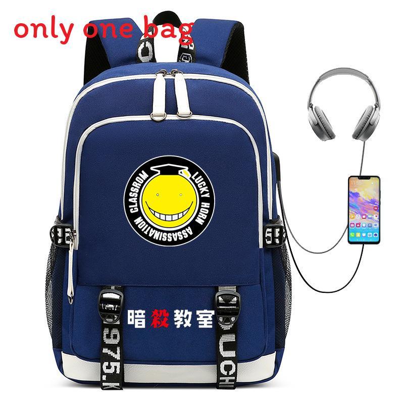 

Assassination Classroom Usb Charging Student Backpack With Water Resistant Oxford Material For School Use синий