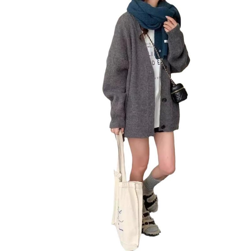 Simple and versatile sweater jacket top women's autumn and winter new loose large size fashion soft waxy knitted cardigan