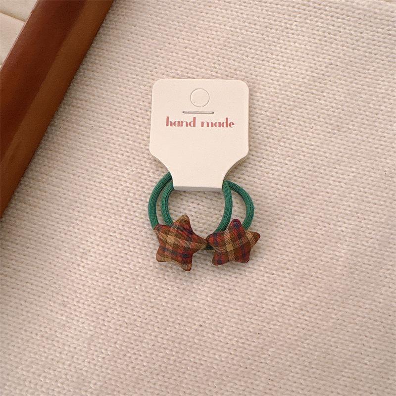 2025 New Kids Red Plaid Star Hair Ties, Gentle On Hair Elastic Bands for Girls, Cute Versatile Hair Accessories, Perfect