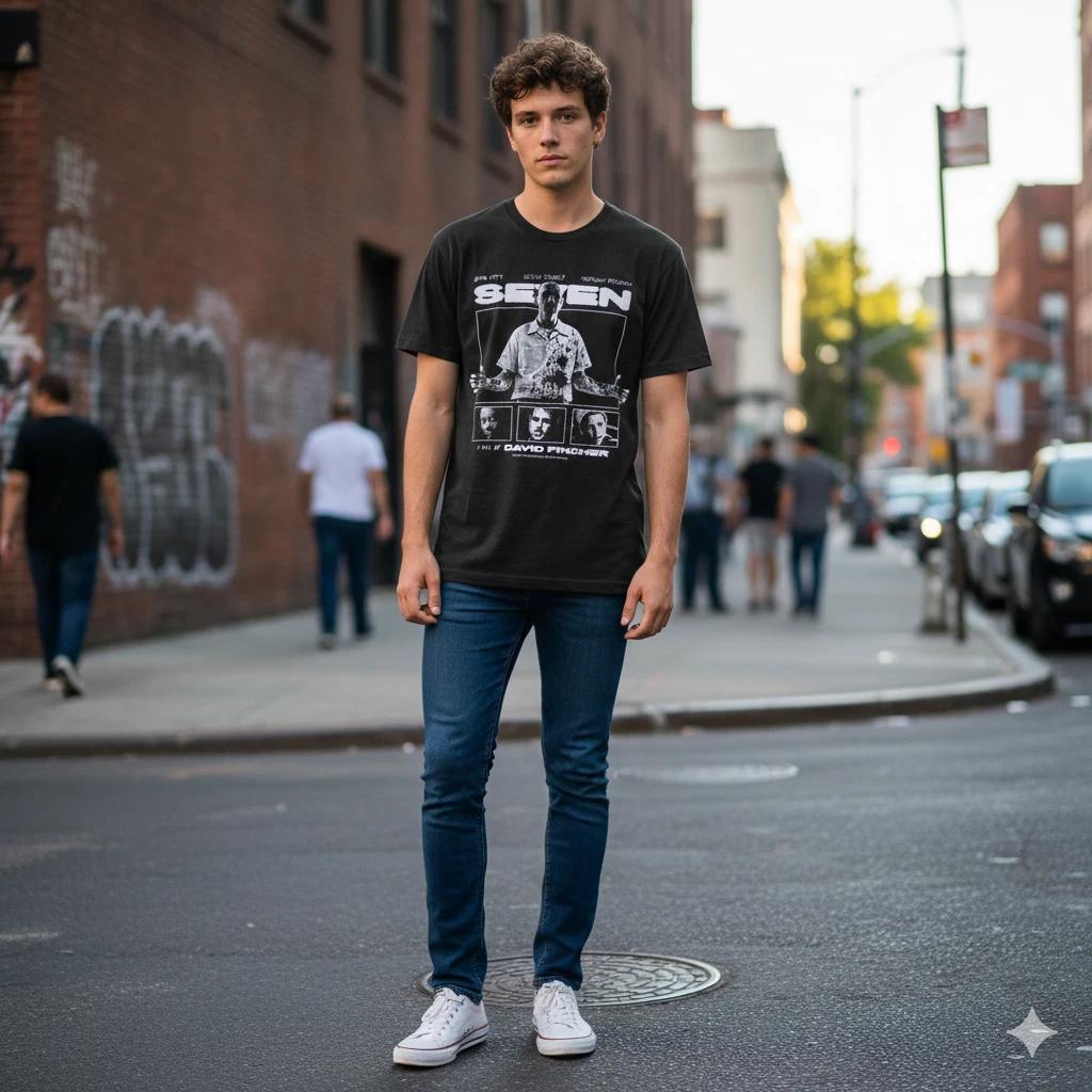 Unisex Adult Casual Movie Seven Movie Horror Thriller Graphic T-Shi... S