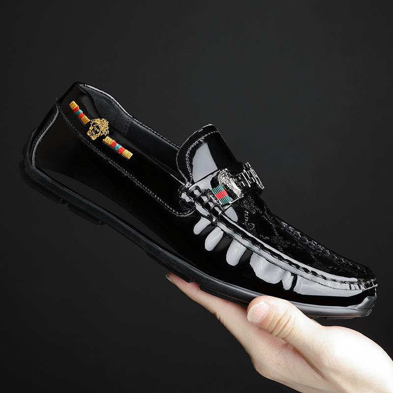 New Men's Doudou Shoes Patent Leather Casual Shoes Men's Genuine Leather Fashion European Men's Single Shoes Leather Shoes