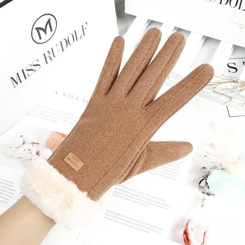 Cross-border German velvet touch screen autumn and winter women's gloves thickened to keep warm and velvet Korean version of fashion cycling windproof