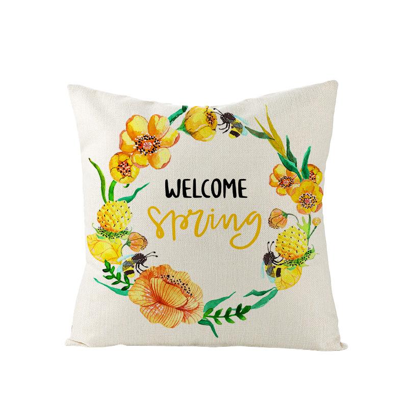 Pillow Cover Set for Spring Polyester Printed Bee Pillow Cover Living Room Sofa Pillow Cushion