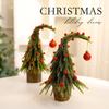 1pcs Tilted Neck Small Christmas Tree Decor Plastic Foam PE Potted Leaning Xmas Tree Ornament for Tabletop Holiday Decoration