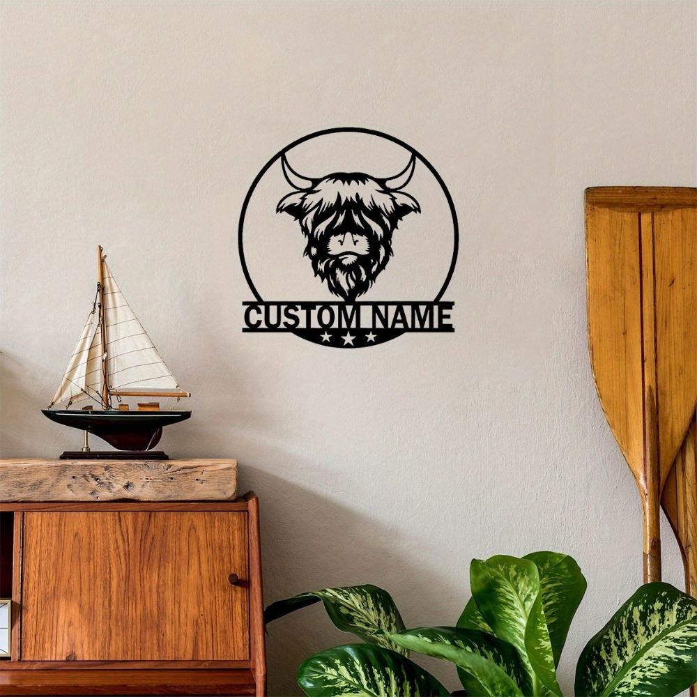 Metal Cow Wall Art Personalized Nameplate Farmhouse Decor Black