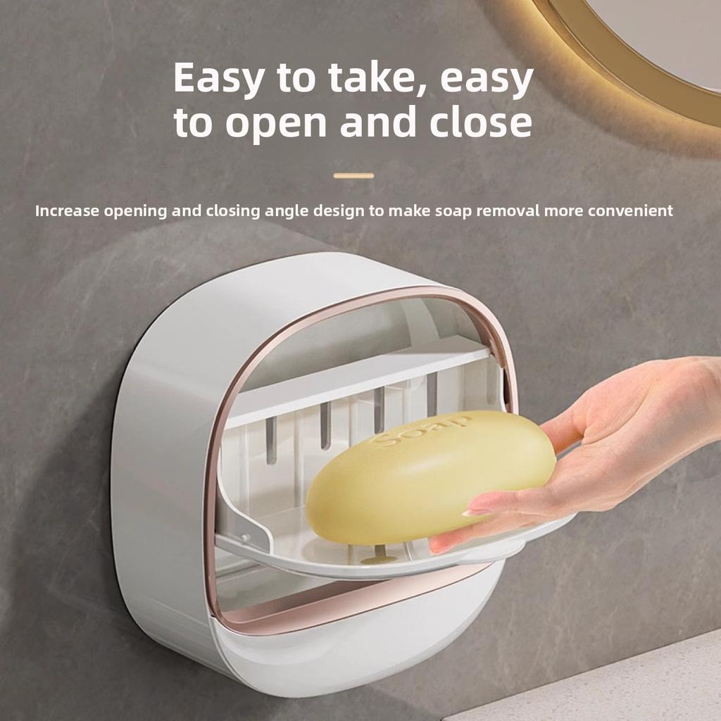 Wall-Mounted Soap Dish Bathroom Organizer, Space-Saving, Waterproof, Easy Installation, No Suction Cup, Multiple Colors
