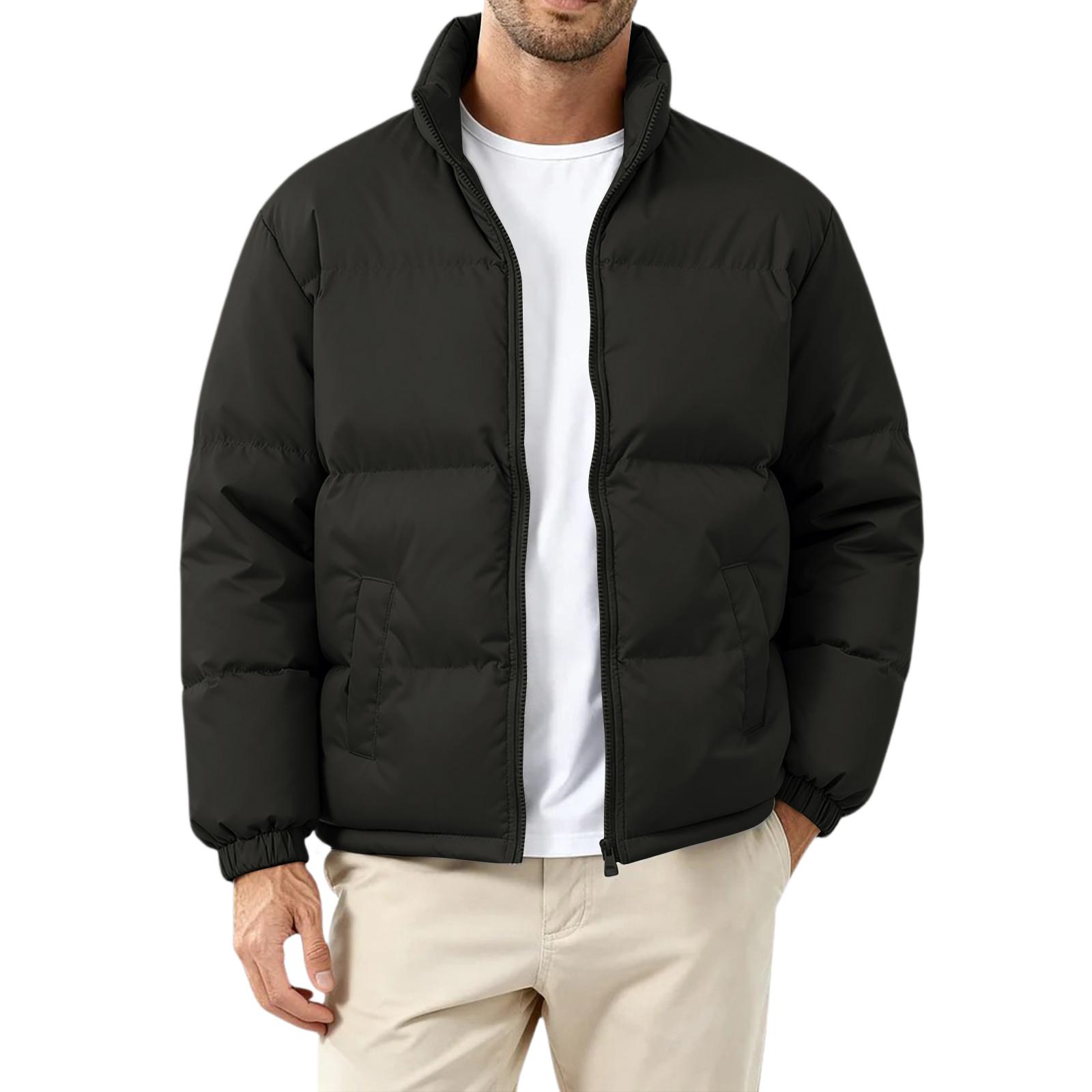 

Men s Loose-Fit Casual Down Jacket With Long Sleeves L чёрный