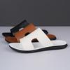 Men Black Leather Slippers Flats Summer Brown Sandals Outdoor White Wide Head Beach Shoes for Father Over Sized 46 47 48