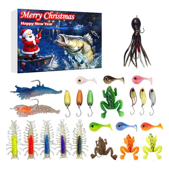 

Рыболовный адвент-календарь 2025 Рождественский календарь обратного отсчета с 24 приманками 24 дня Набор рыболовных приманок для мужчин, пап, подростков-рыболовов B