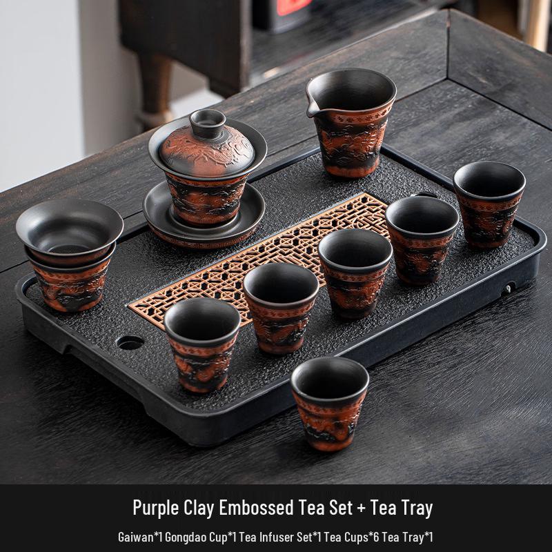 Double Dragon Purple Clay Kung Fu Tea Set