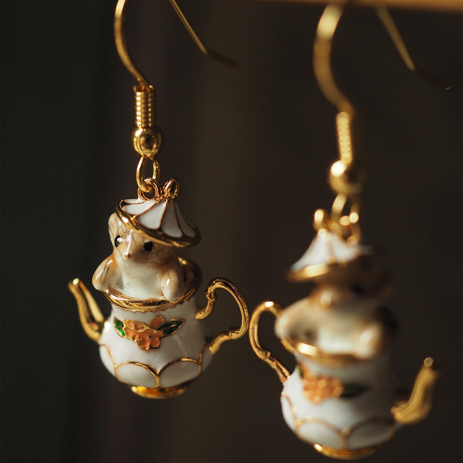 Творческий милый мультфильм чашка бурундук серьги ручной работы падение клей мышь золотой — фото 6