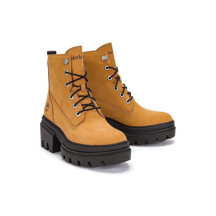 Timberland Everleigh Leather Comfortable Versatile Non-Slip Durable Thick-Soled High Heeled Mid-Calf Martin Boots Women Boots Brown A41QK