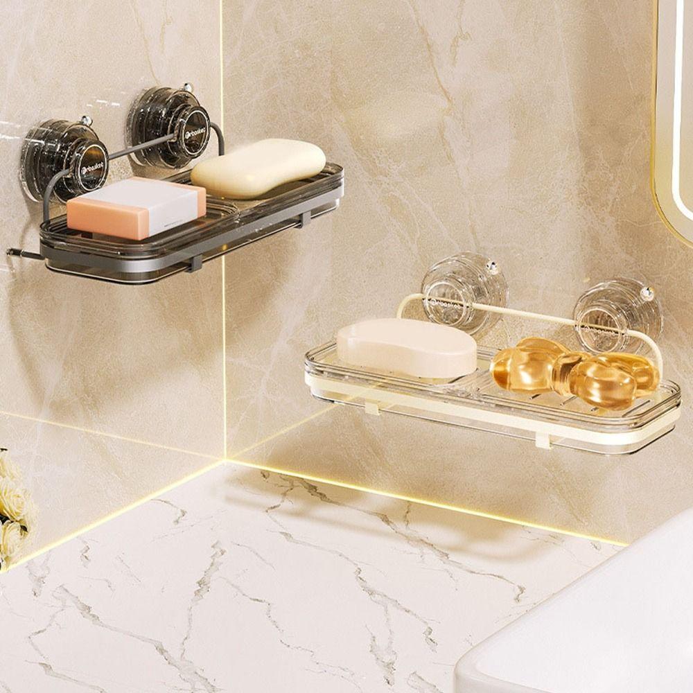 Plastic Suction Cup Soap Dish Wall Mounted Soap Tray Multifunctional Double Soap Dish  for Home