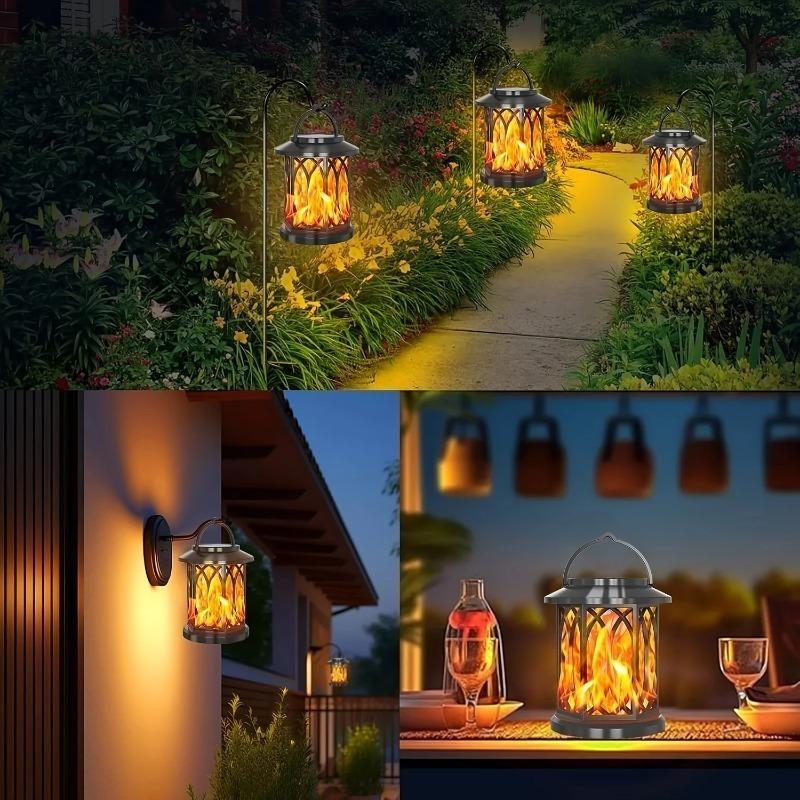 Solar Flame Lanterns Outdoor Waterproof Upgraded Flickering Flame Solar Lantern Lights Decorative Hanging Lamp for Yard Garden