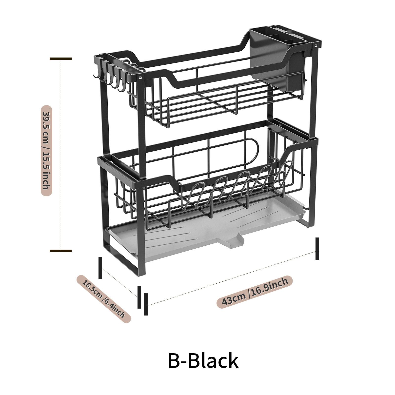 Подставка для сушки посуды двухъярусная кухонная сушилка для посуды с крылом для сушки посуды кухонная подставка для посуды на столешнице держатель для хранения столовых приборов чёрный 18576₽