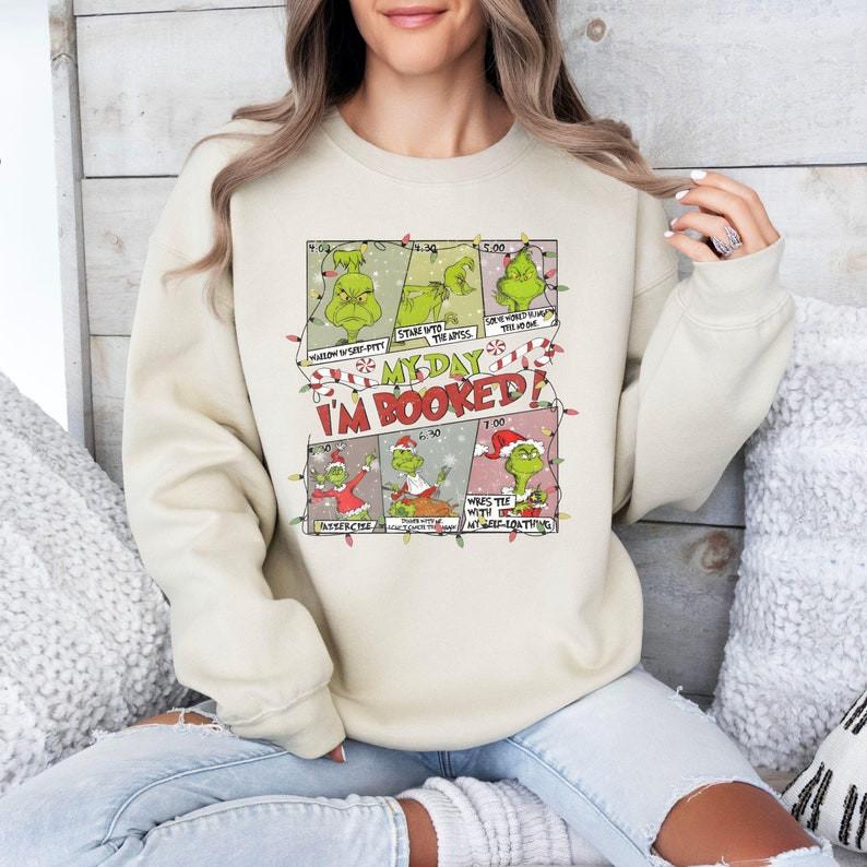 Grinch Christmas Crewneck Sweatshirt, Grinchmas Sweater, Festive My Day Booked