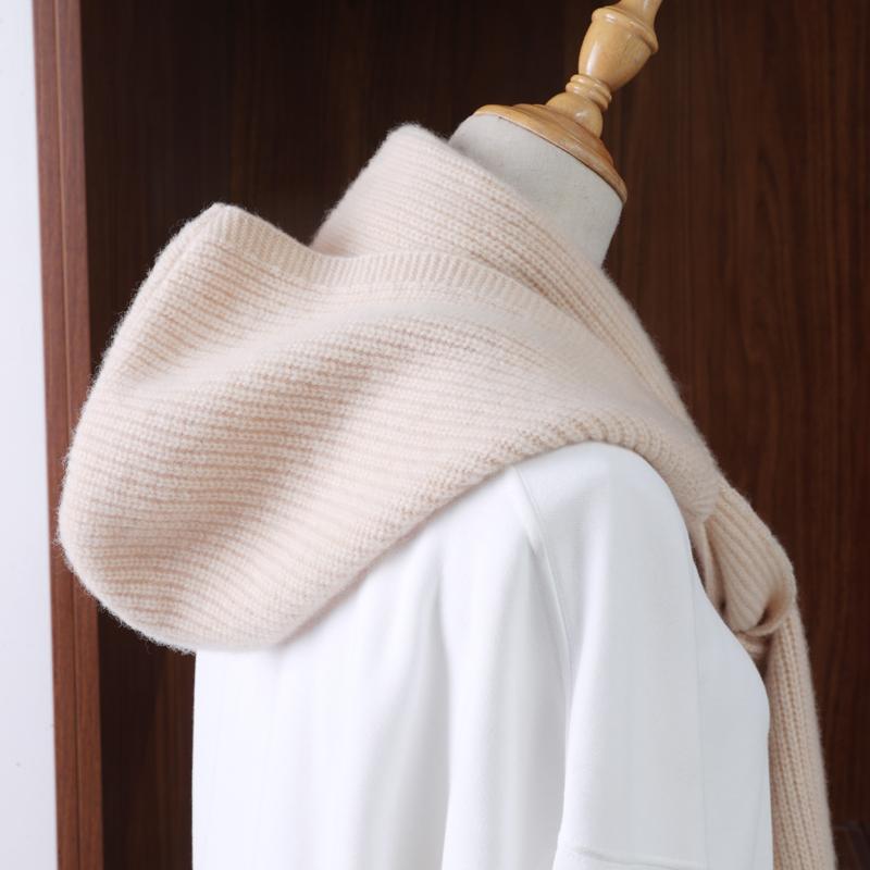 Wool Knitted Hooded Scarf Warm Winter Thickened Shawl for Women Soft Fake Collar Multifunctional Neck Warmer Solid Fashion Scarf
