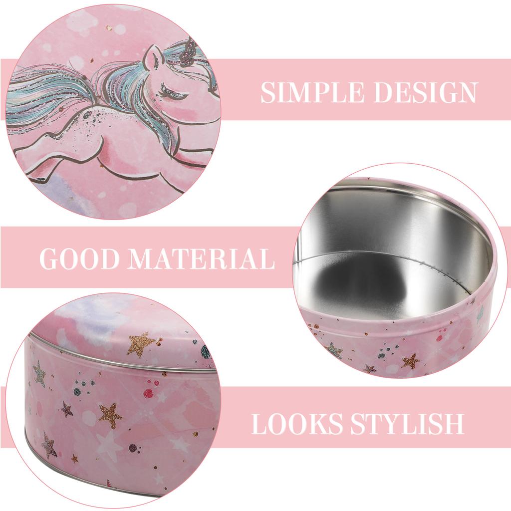 Cookie Tin with Lid Round Tinplate Candy Box Holiday Metal Container for Cookie Candy Snack Unicorn Cookie Box