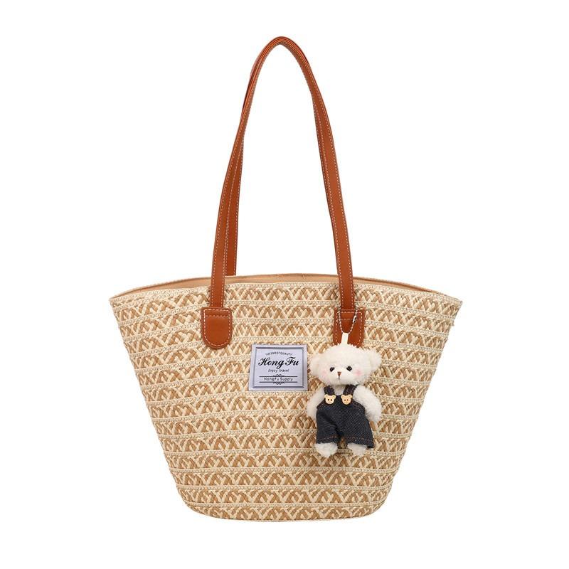 Large Capacity Lazy Wind Women's Bag New Summer Seaside Portable Shoulder Bag Woven Commuter Tote Bag