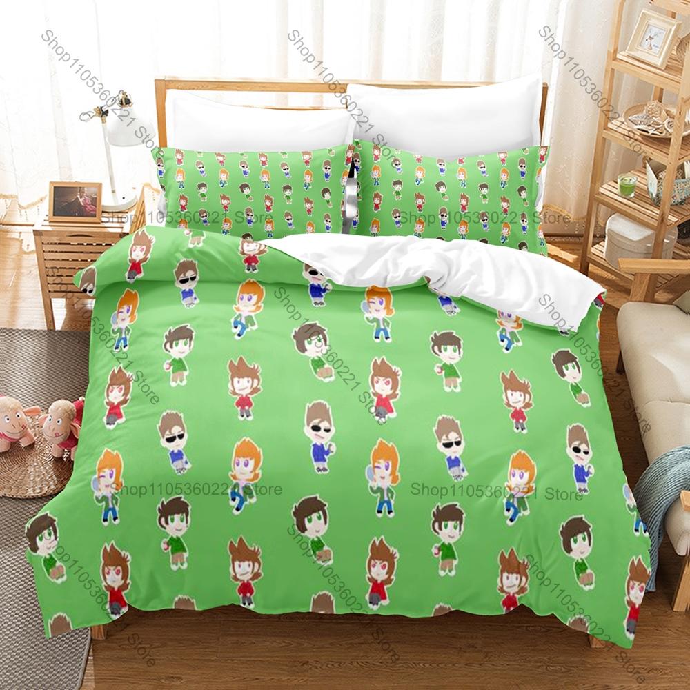 Cool Eddsworld Classic British Flash Cartoon Edd Green Hoodie Tom Blue Matt Purple Tord Red Bedding Set Duvet Cover + 2 Pillowca