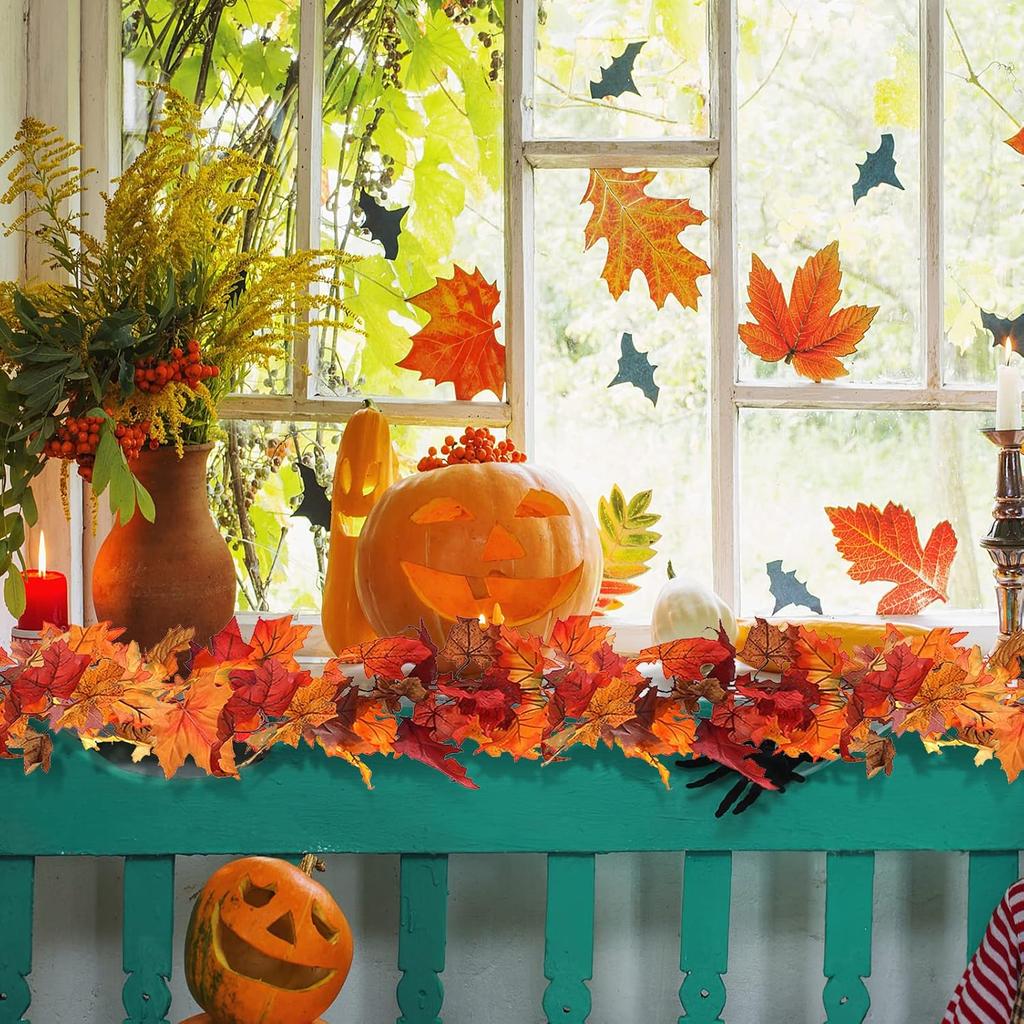 CQURE 10 Pack Fall Leaf Garland, Hanging Vines Garland Artificial Fall Maple LeavesThanksgiving Decor for Home Wedding Fireplace Party