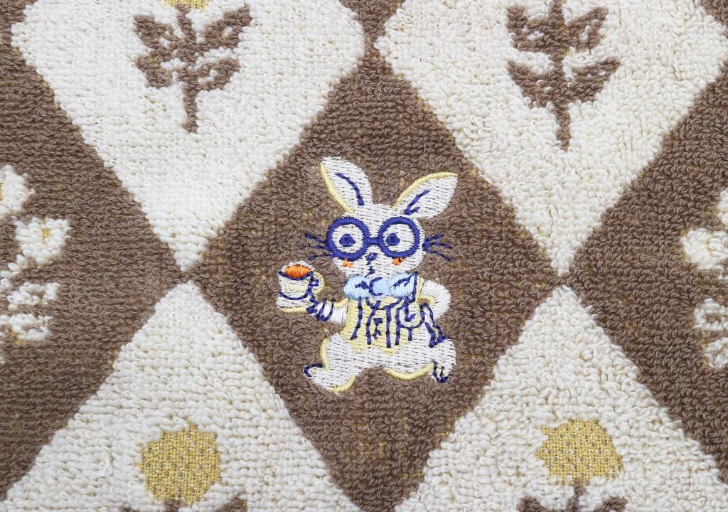 Marushin Karel Capek Tea Shop Hand 34 x 36 White Rabbit Product 3705016300 Towel, cm, Check, 100% Cotton, No-Twist Yarn, Number
