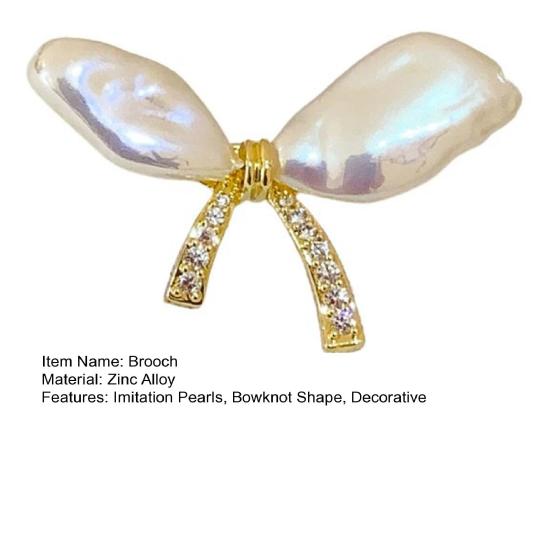 Women Brooch Imitation Pearls Bow Shape Anti-Wear Lapel Pin Scarves Shawls Bags Badge Fashion