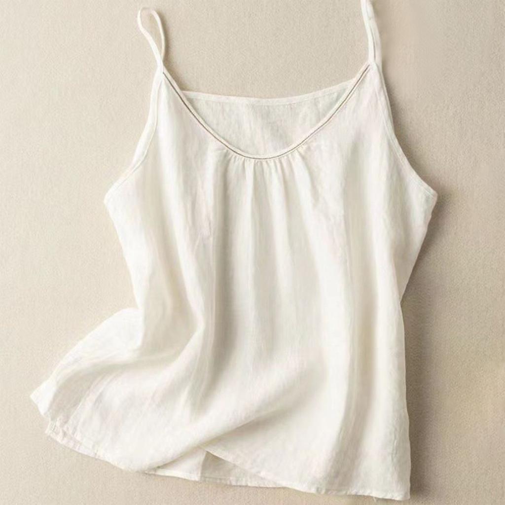 Dámský top tílko s výstřihem do V bez rukávů bavlněno-lněný základ