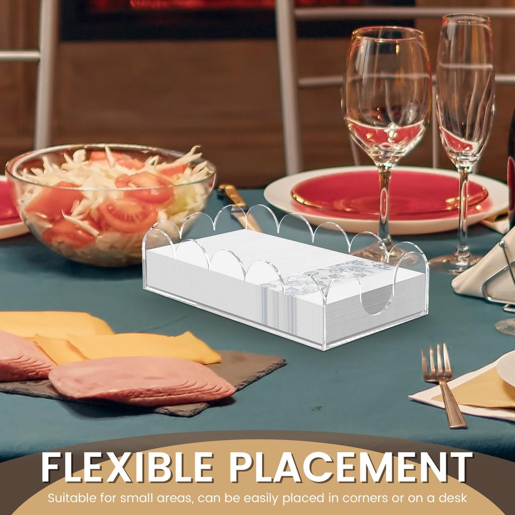 2Pcs Acrylic Napkin Holder Rectangular Clear Hand Towel Holder Fashion Paper Napkin Scalloped Tray for Bathroom Kitchen Table